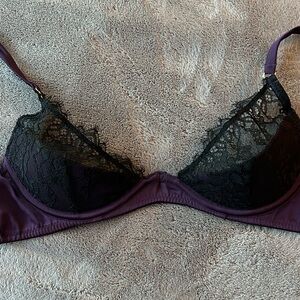 Adam & Eve Lace Trim Satin Underwire Bralette - Purple